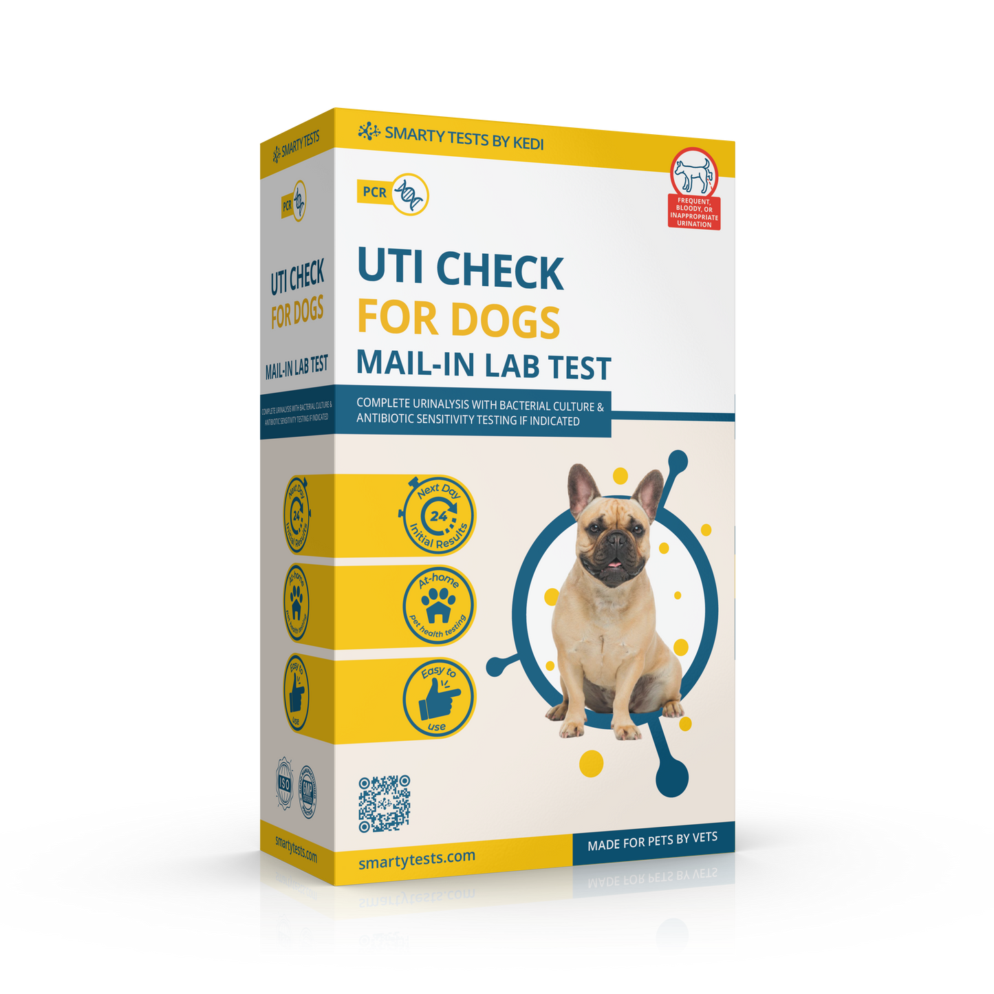 Kedi Labs dog Urinary Tract Infection test kit with detailed instructions and packaging for at-home testing.